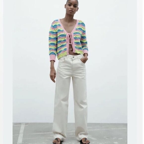 ZARA Striped Knit Cardigan Multicoloured Size S - Picture 2 of 8